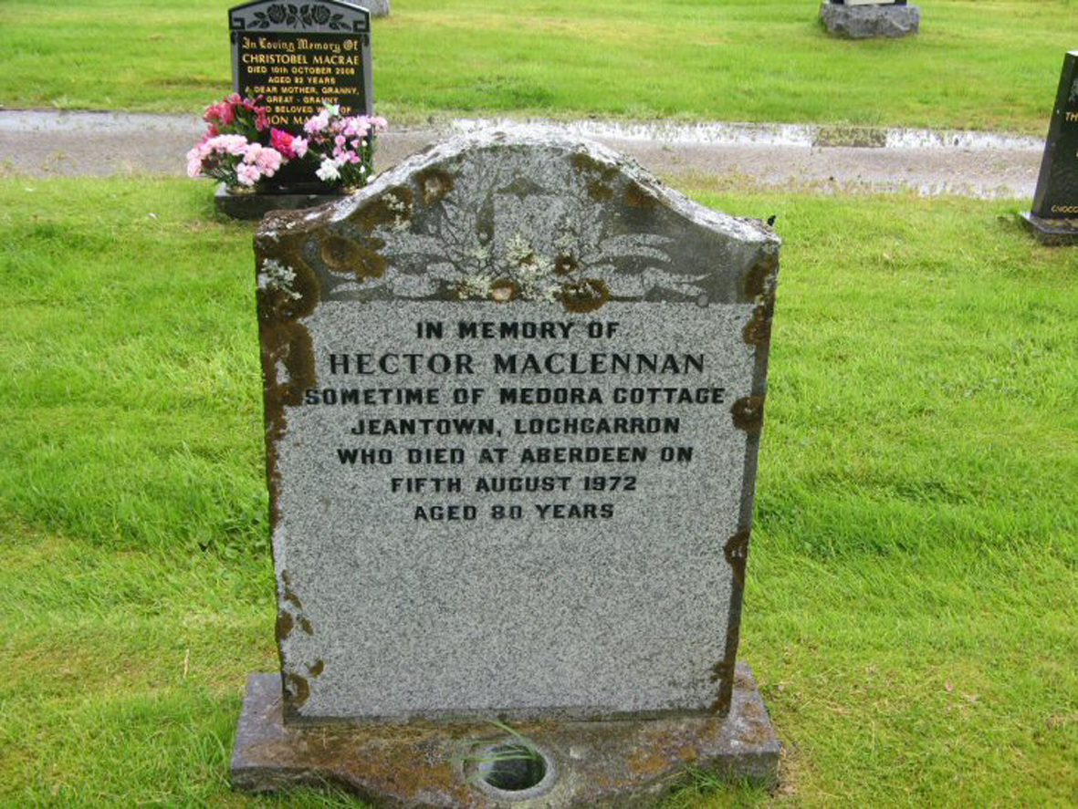 Photo of headstones/Hector MacLennan died 1972 MI Lochcarron
